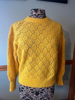 Boden Yellow Openwork Knit Crewneck Sweater
